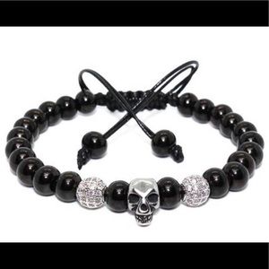 Stainless Steel Skull Adjustable Macrame Bracelet